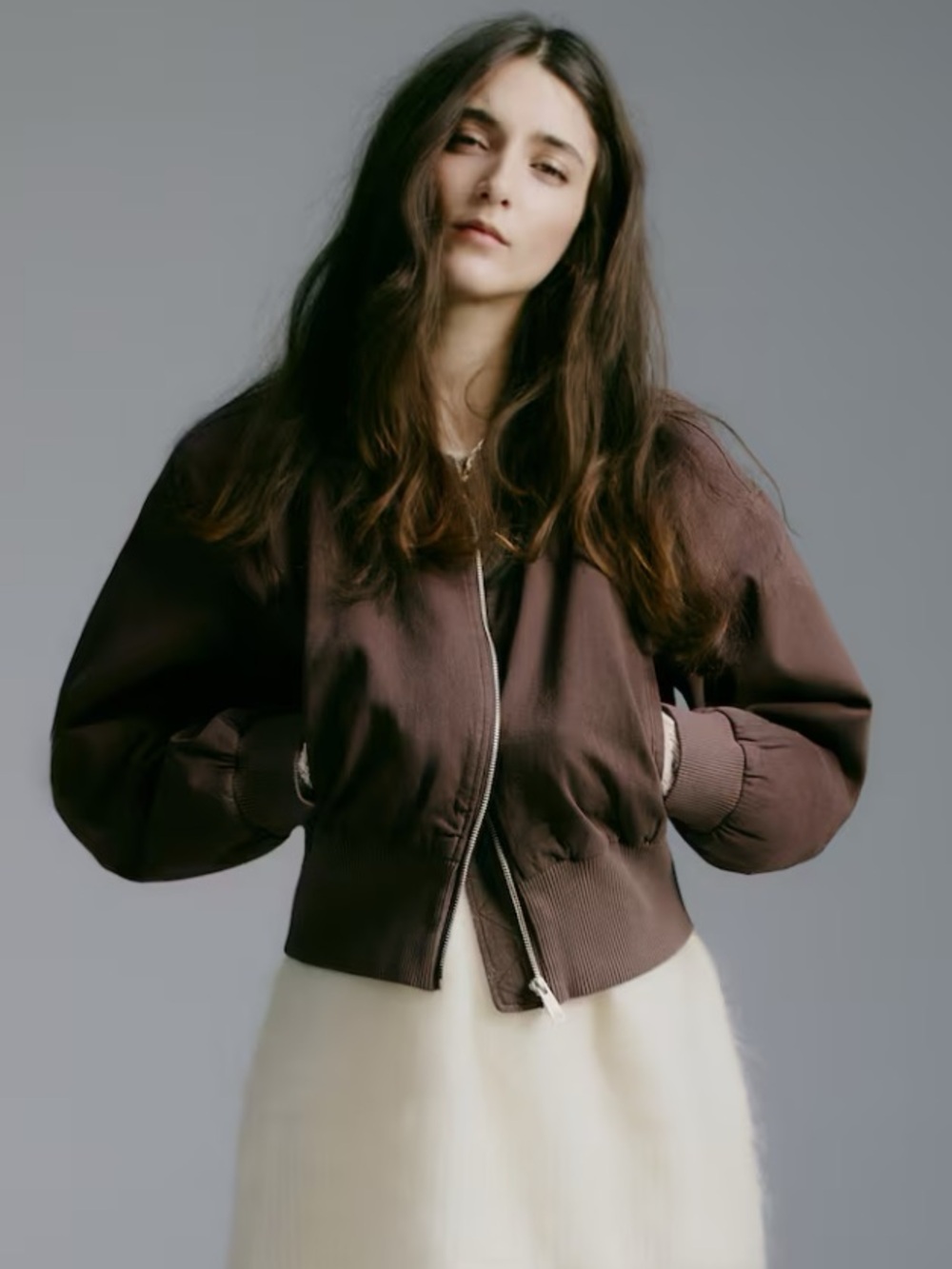 Brown Women's Bomber Jacket - Classic Zip-Up